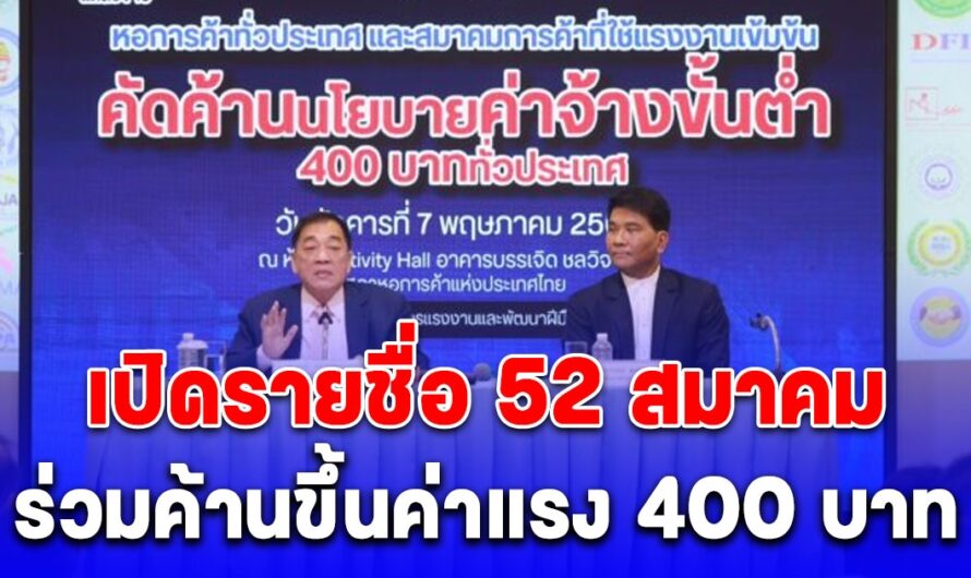 เปิดรายชื่อ 52 สมาคม ประกาศจุดยืนคัดค้านนโยบาย ค่าแรงขั้นต่ำ 400 บาททั่วประเทศ