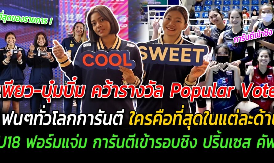 สาวไทยฮอตไฟลุก เพียว-บุ๋มบิ๋ม คว้ารางวัล Popular Vote แฟนๆทั่วโลกการันตี ใครคือที่สุดในแต่ละด้าน ทีมชุด U18 ฟอร์มแจ่ม ชนะขาด 3 นัดรวด การันตีเข้ารอบชิง ปริ้นเซส คัพ