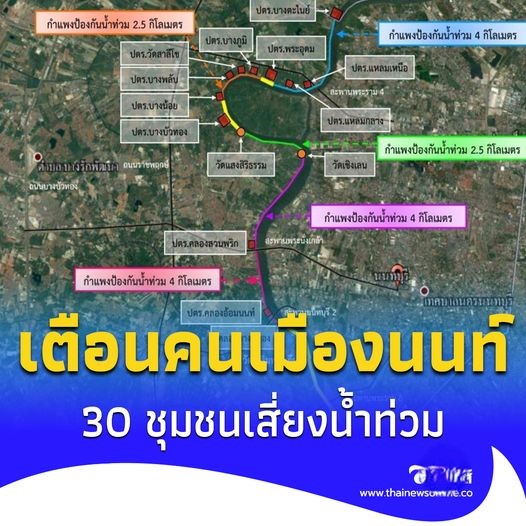 “นนทบุรี” เตือน 30 ชุมชนจุดเสี่ยง เฝ้าระวังน้ำท่วม